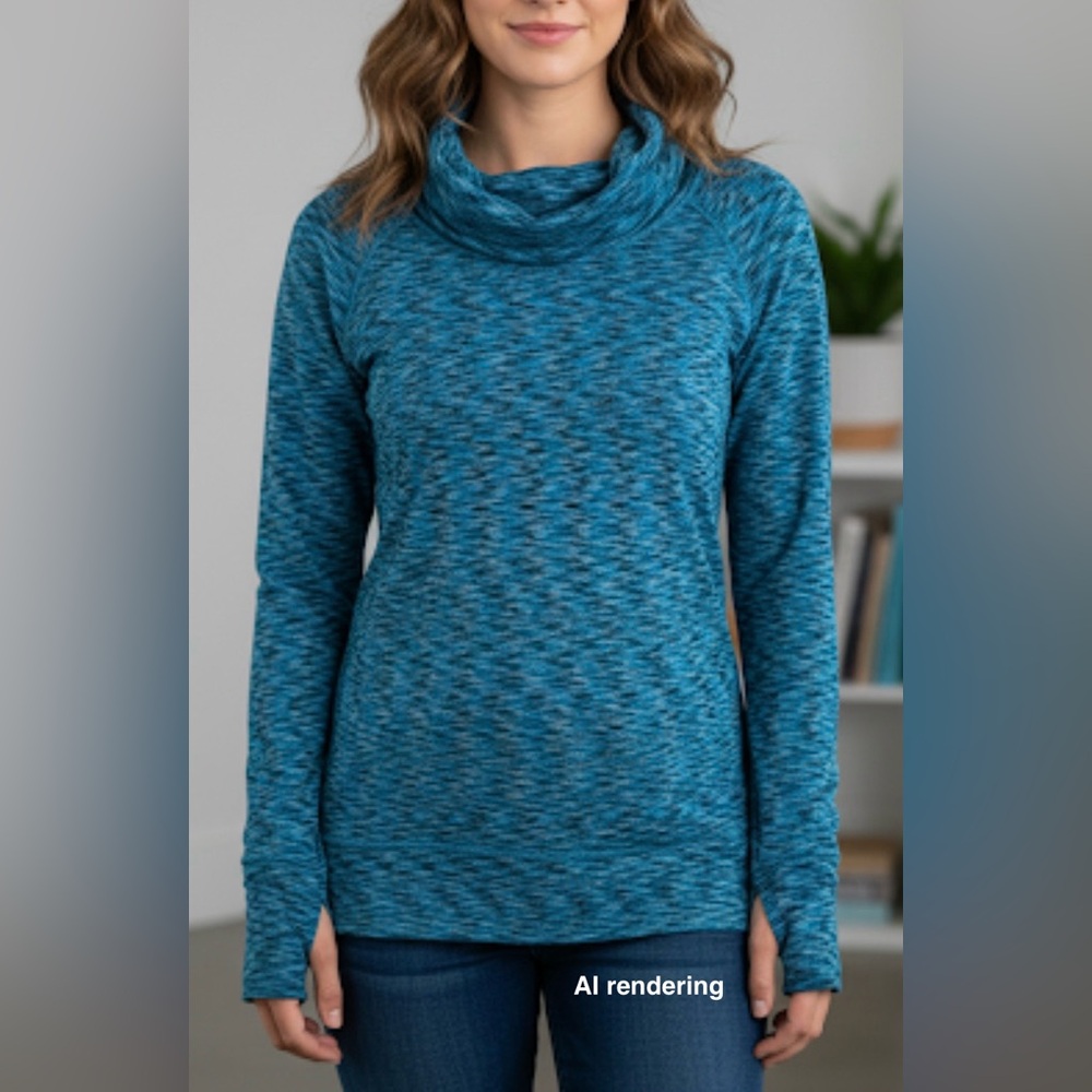 ATHLETA Tranquility Cowl Neck Sweatshirt Blue Space Dye || Small